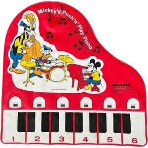 Vintage 1980 Shelcore Mickey Mouse Push n Play Piano Disney Toy